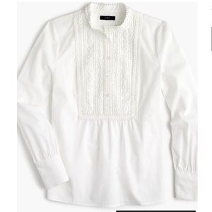 J. Crew White Lace Detail Cotton Blouse